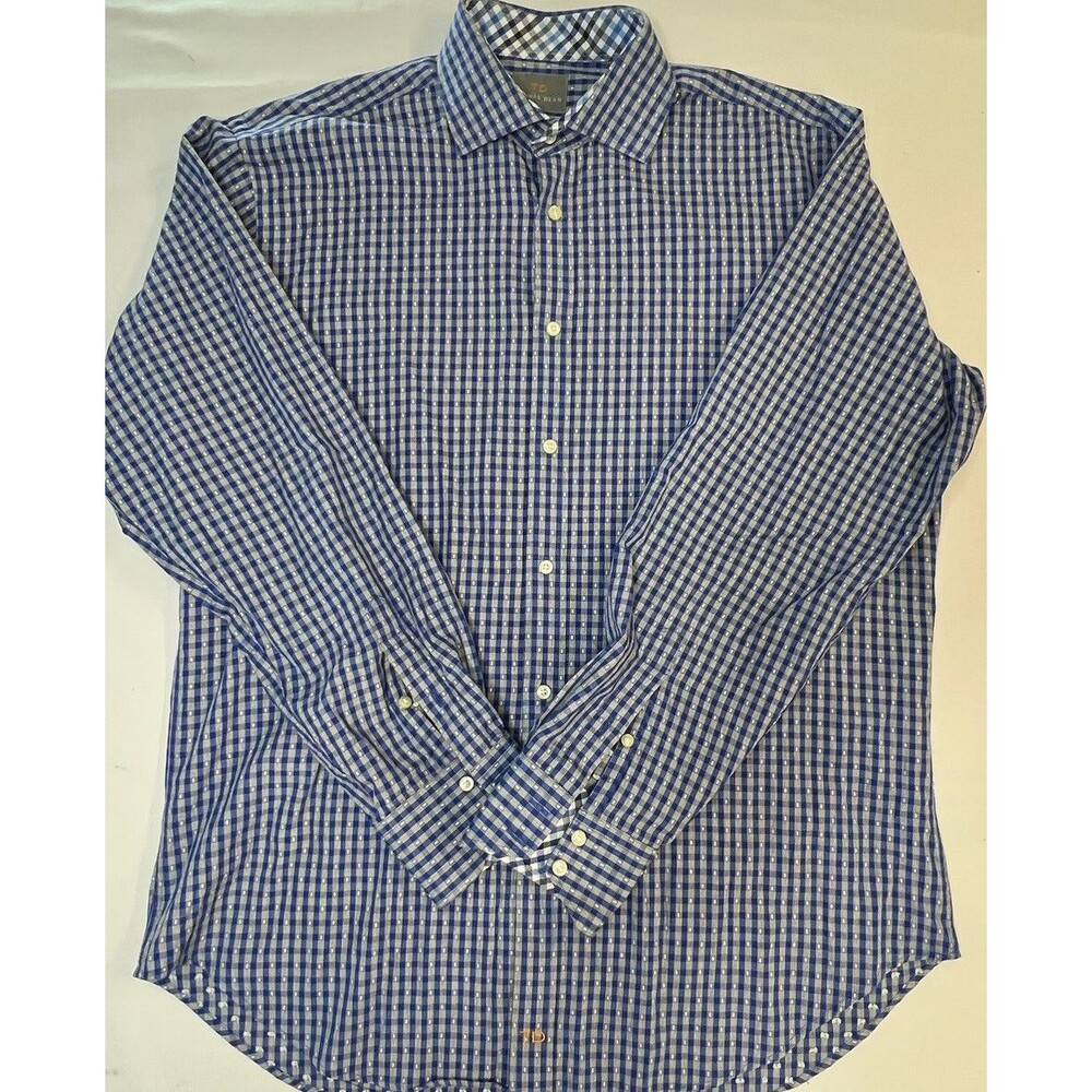 Thomas Dean Mens Contrast Collar Band Cuffs Long Sleeve Button Up Size L